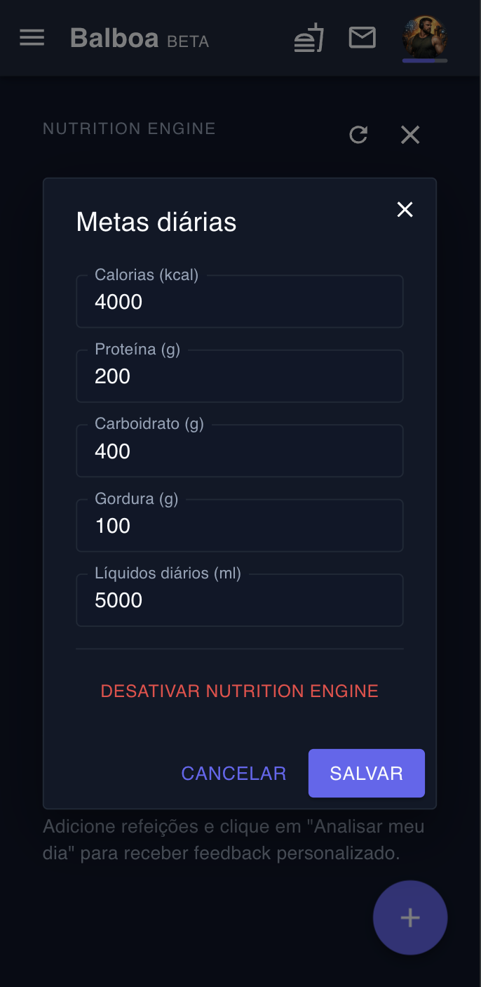 Nutrition engine: metas de macros