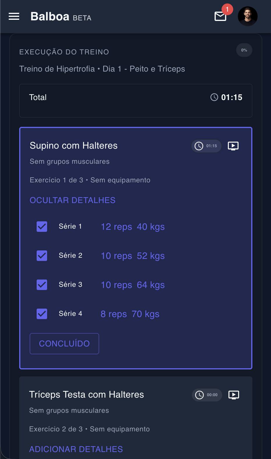 Execução do treino: sessão