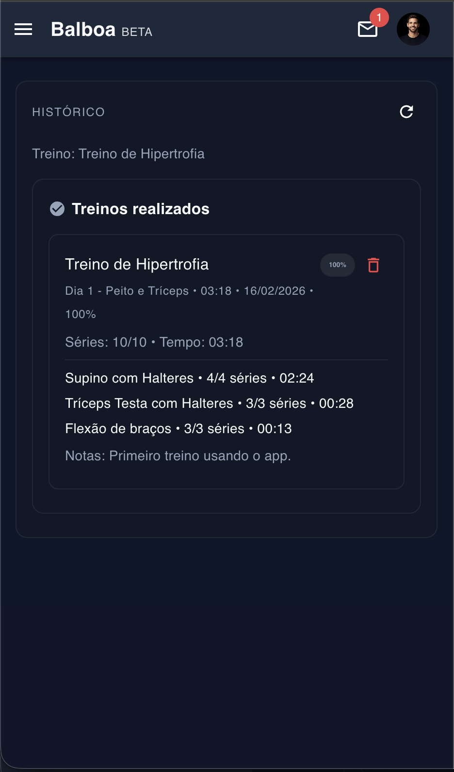 Histórico do treino